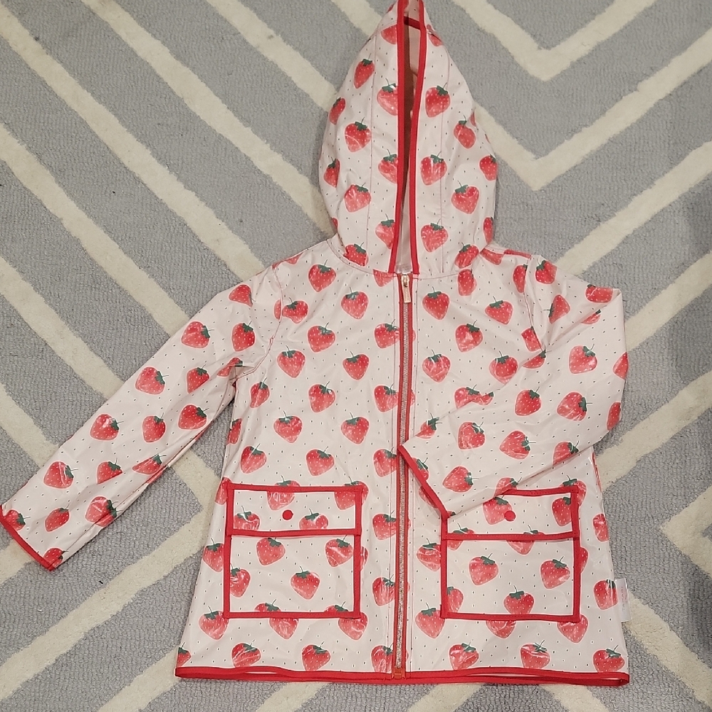 Tahari Kids Strawberry Print Raincoat - Pink & Red